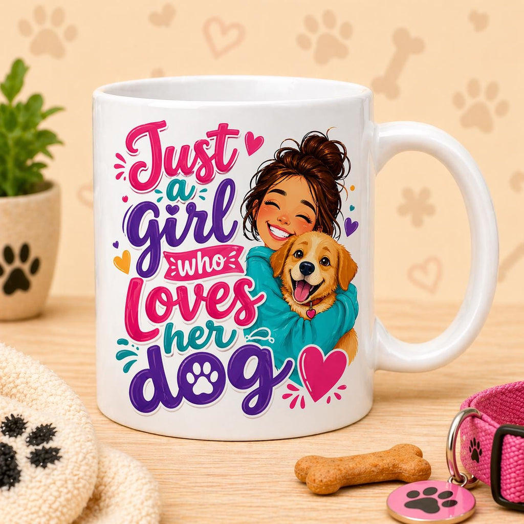 Just a girl who loves her dog, personalised, 11oz cup, funny.