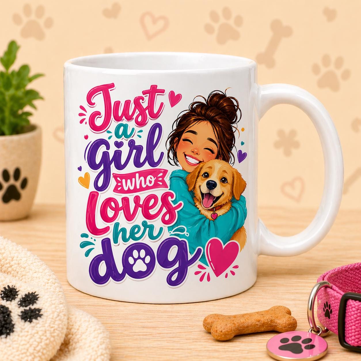 Just a girl who loves her dog, personalised, 11oz cup, funny.