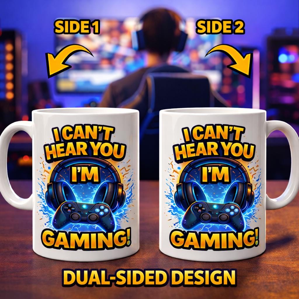Personalised Funny Gamer Coffee Mug 'I Can't Hear You I'm Gaming', 11oz Cup, Teenager, Teens, Games Console, Ceramic