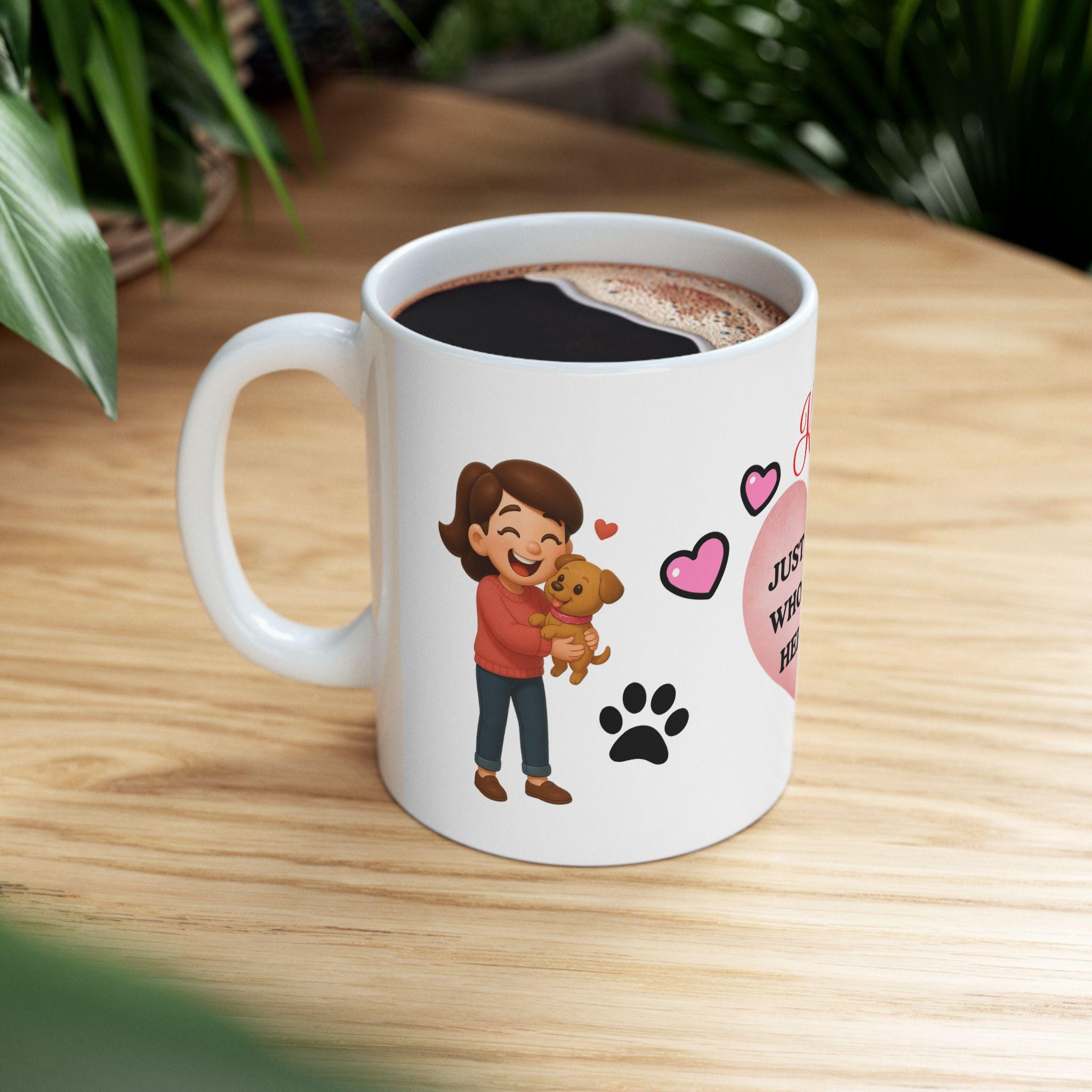 Personalized Dog Lover Mug, Girl and Dog Coffee Cup, 11oz Beverage Gift