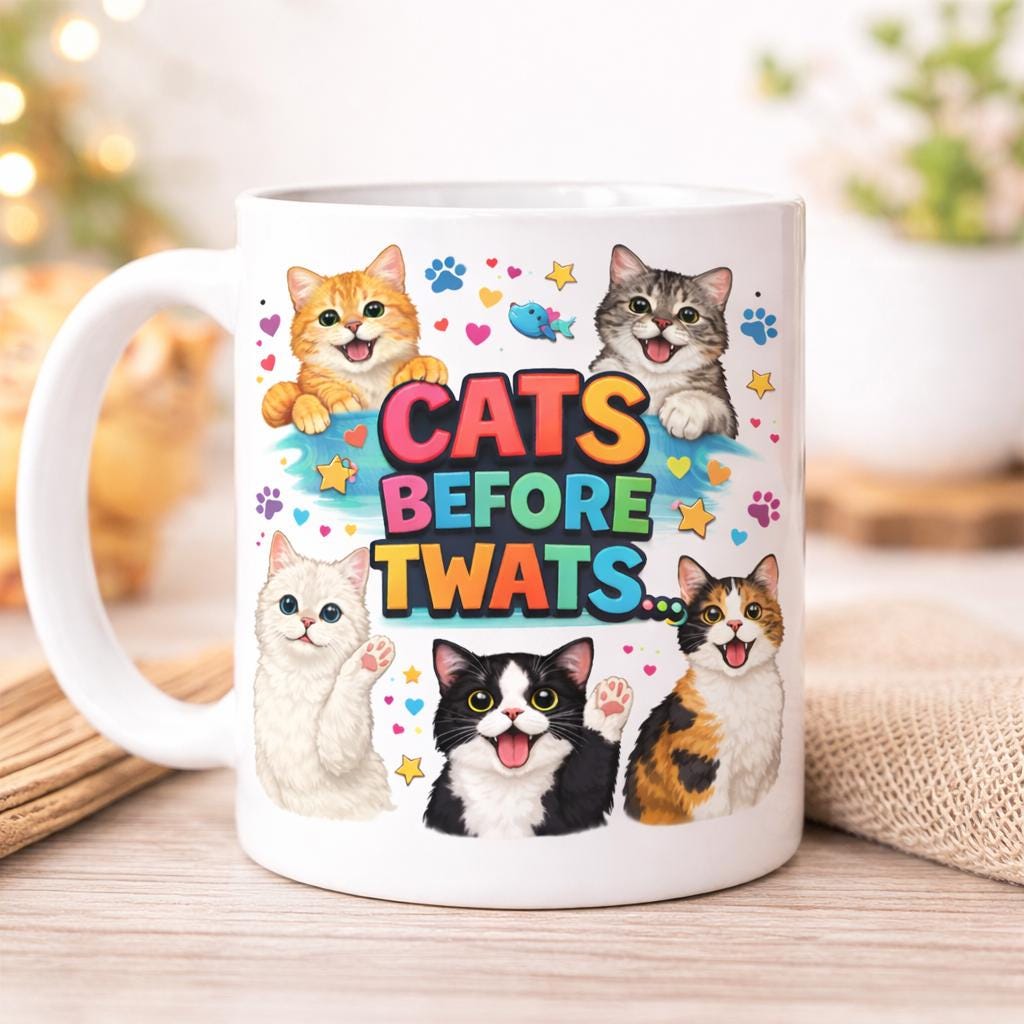 Funny Cats Before Twats Mug, Cat Lover, Feline, Prefer Cats, Adult Humour, 11oz Ceramic Cup