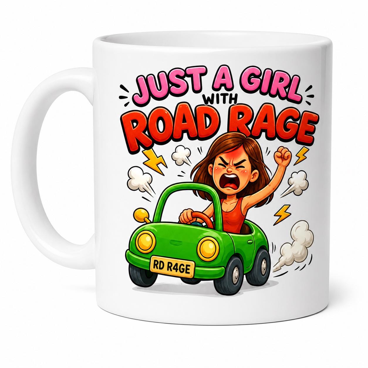 Personalised Just a girl with road rage, Funny, Bad Driver, Miss, Mrs, 11oz Ceramic