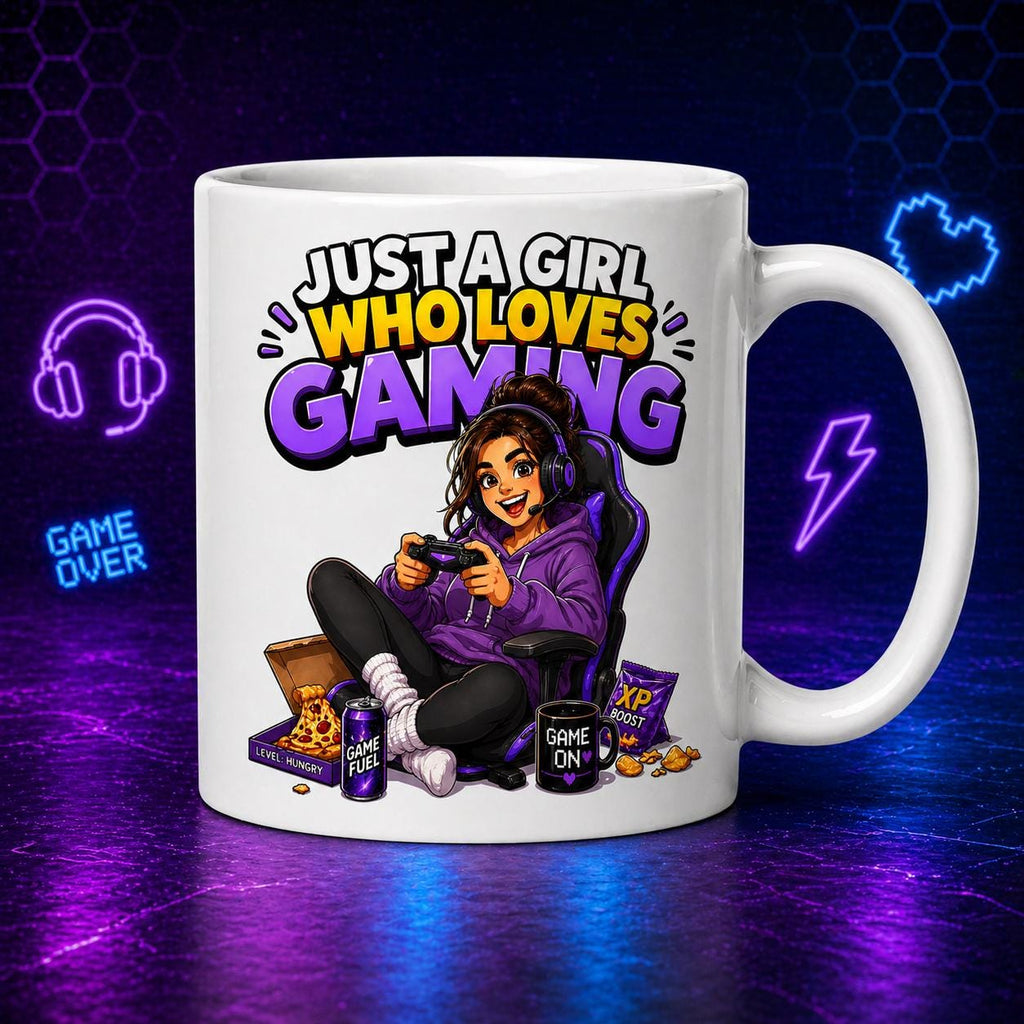 Personalised Just A Girl Who Loves Gaming Mug, Gamer Gift for Her, 11oz Ceramic Cup