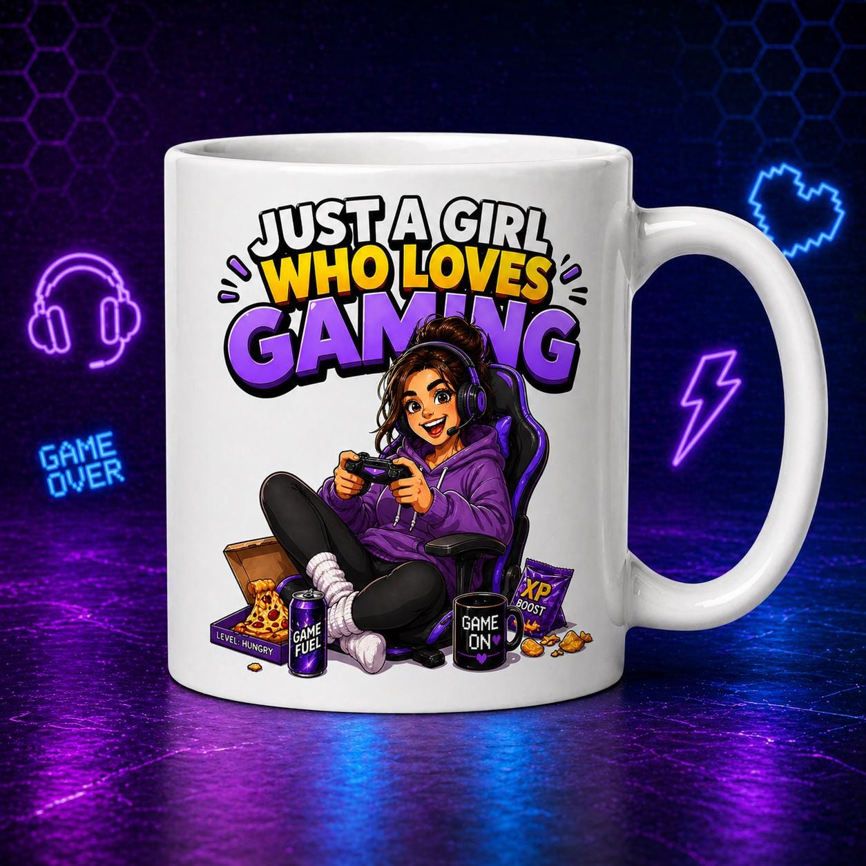 Personalised Just A Girl Who Loves Gaming Mug, Gamer Gift for Her, 11oz Ceramic Cup
