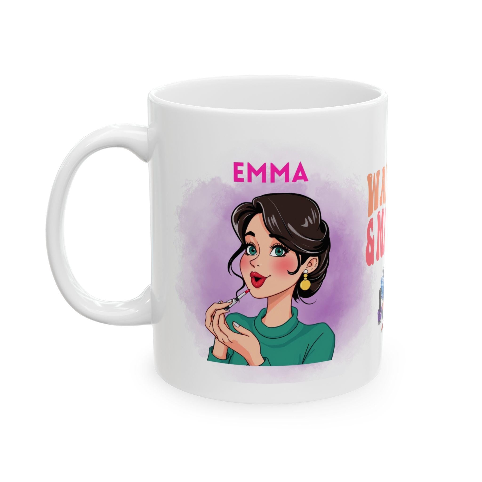Personalised Wake Up and Makeup Mug, Fun Gift