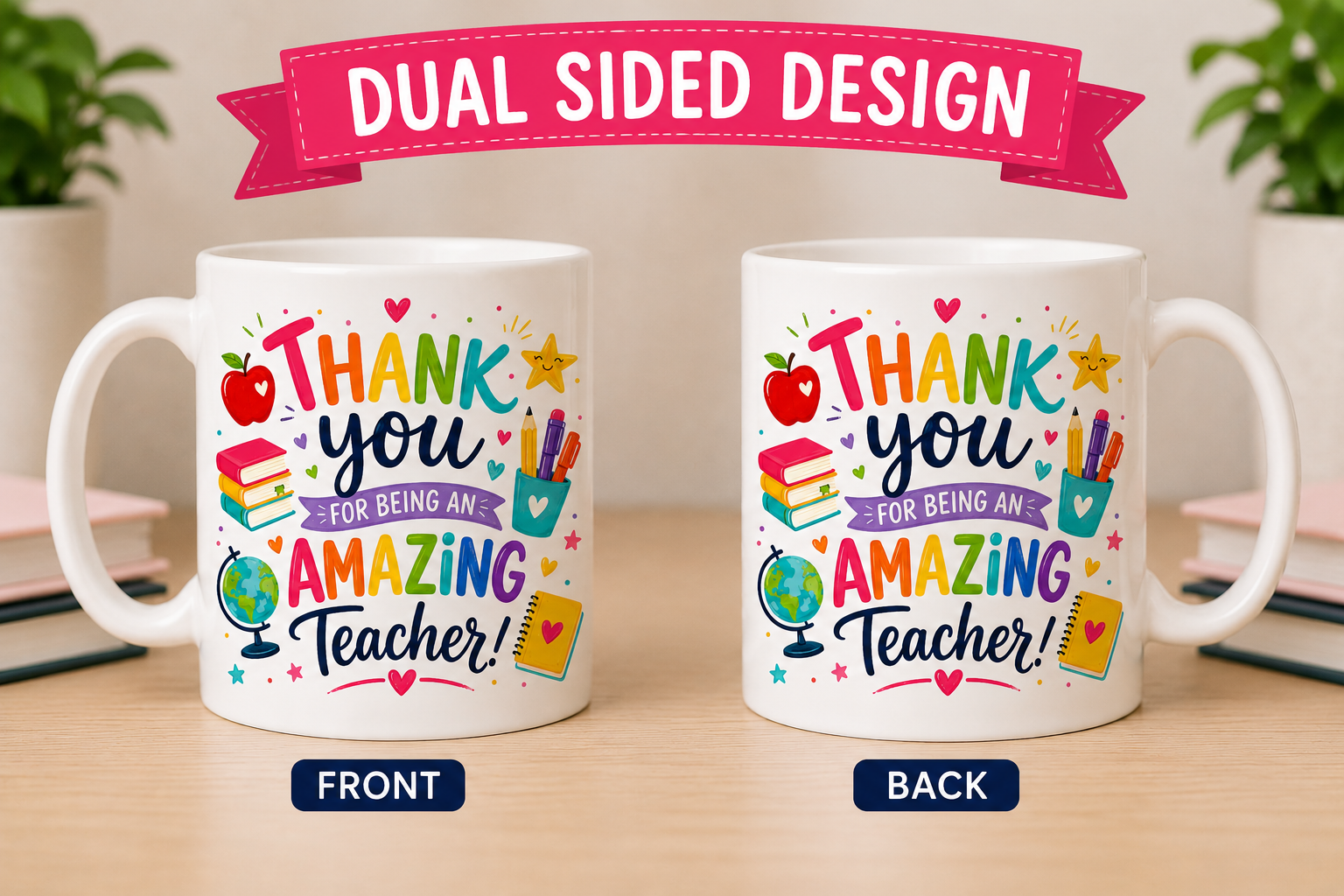 Teacher Appreciation Mug, personalised Thank You for being an amazing teacher, Double Sided 11oz mug, teacher gift ideas.