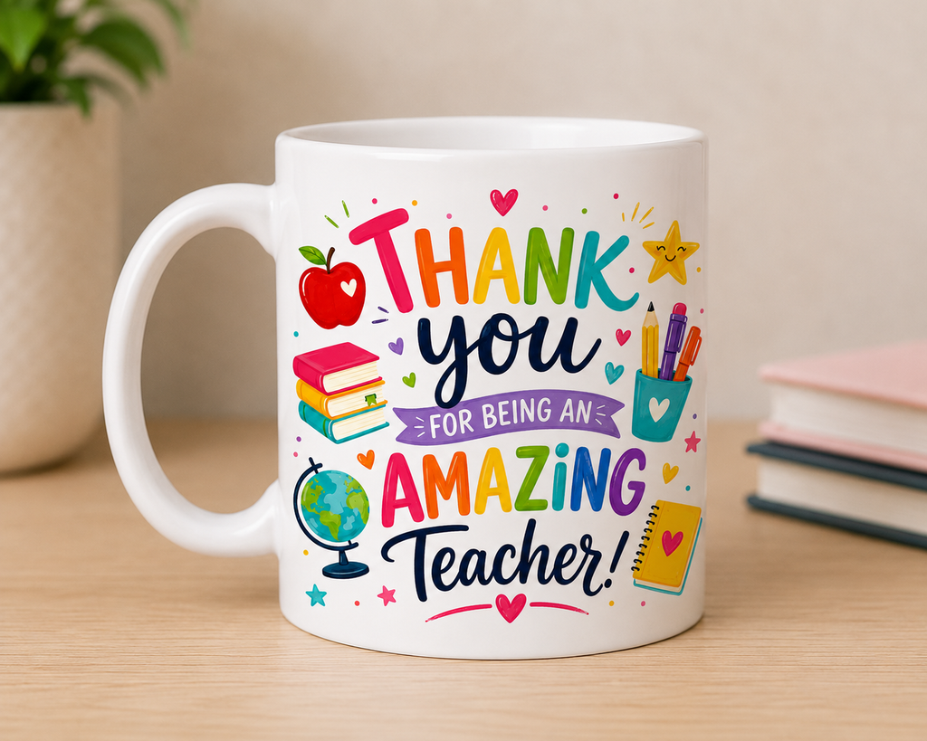 Teacher Appreciation Mug, personalised Thank You for being an amazing teacher, Double Sided 11oz mug, teacher gift ideas.