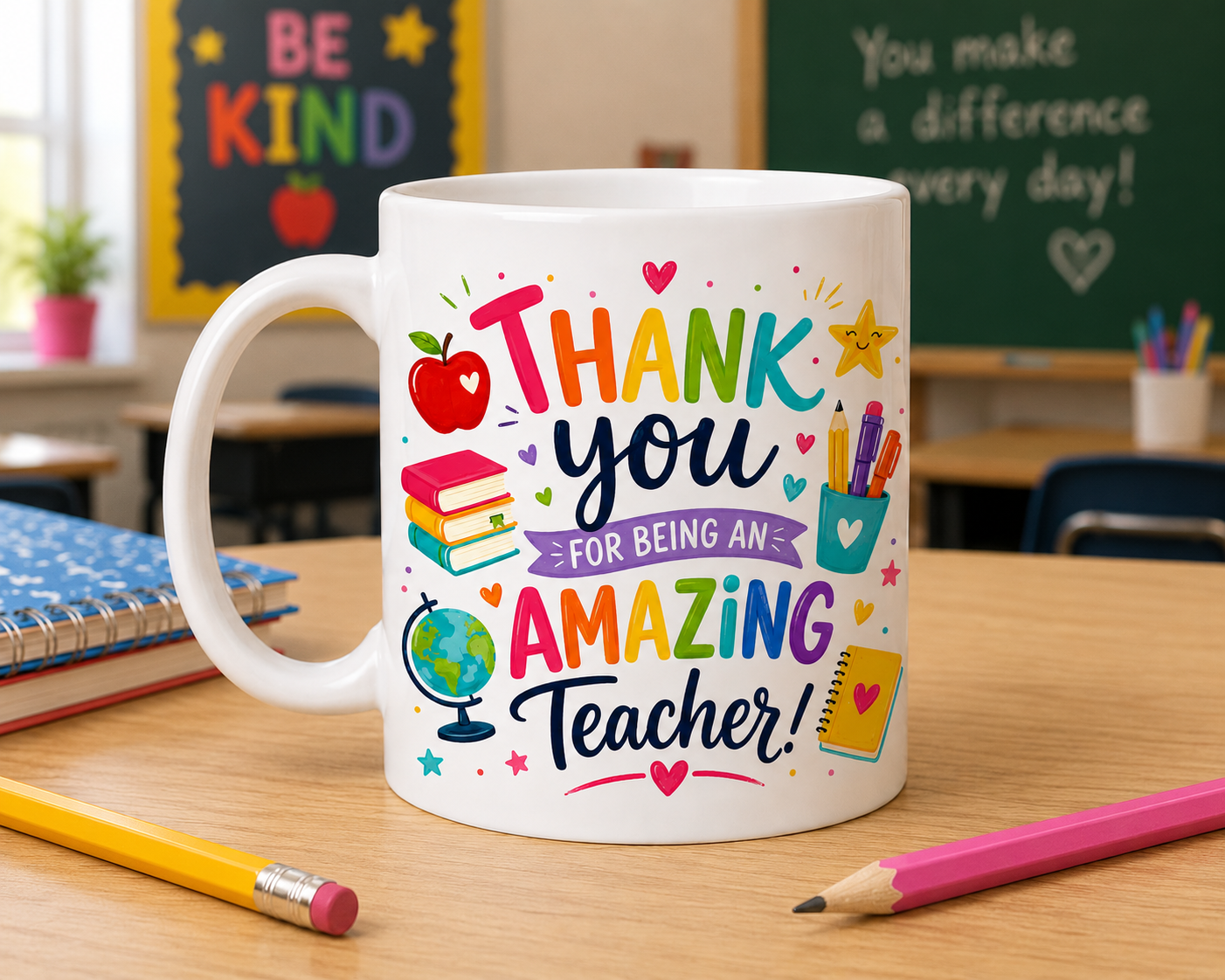 Teacher Appreciation Mug, personalised Thank You for being an amazing teacher, Double Sided 11oz mug, teacher gift ideas.