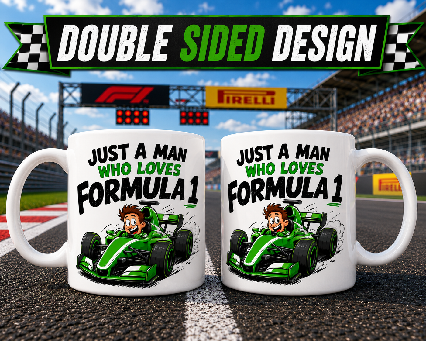 Just A Man Who Loves Formula 1 Mug, Personalised F1 Style Racing, Funny Race Car Coffee, Gift for Formula 1 Fans, Different Colour choices