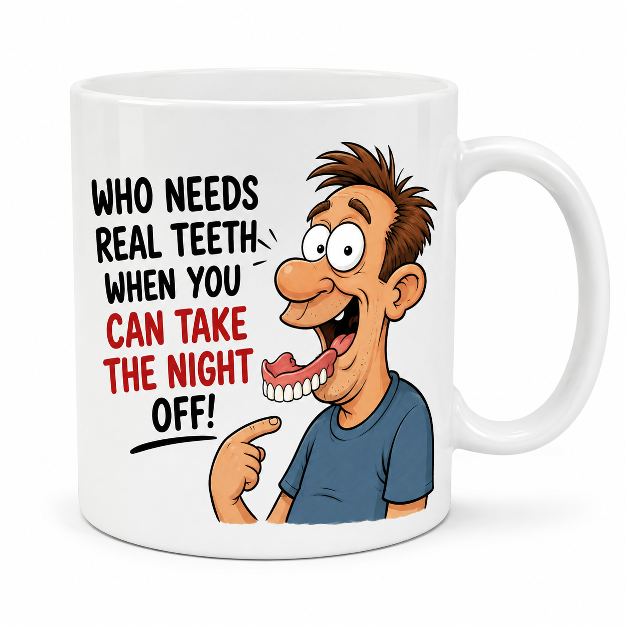 Personalised Funny False Teeth Mug – Double Sided Denture Cartoon Coffee Cup | Novelty Gift for Denture Wearers, 11oz mug