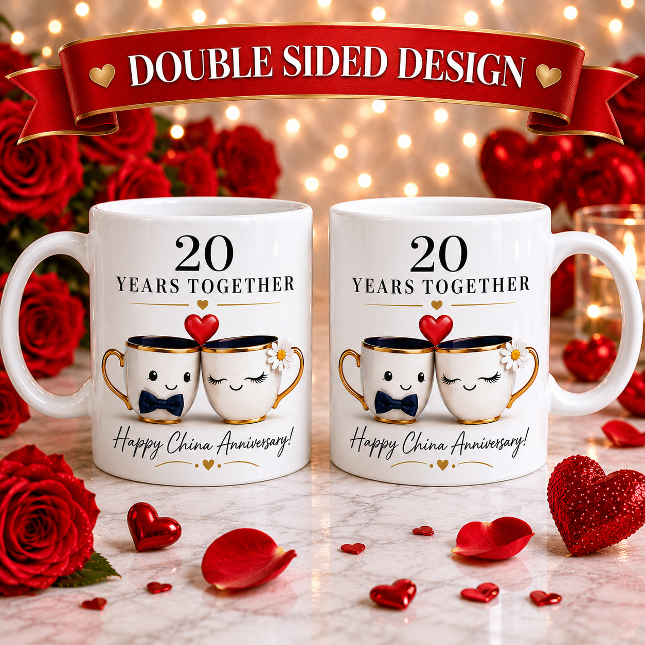 20 years anniversary mug, 11oz, China, romantic, lovely gift.