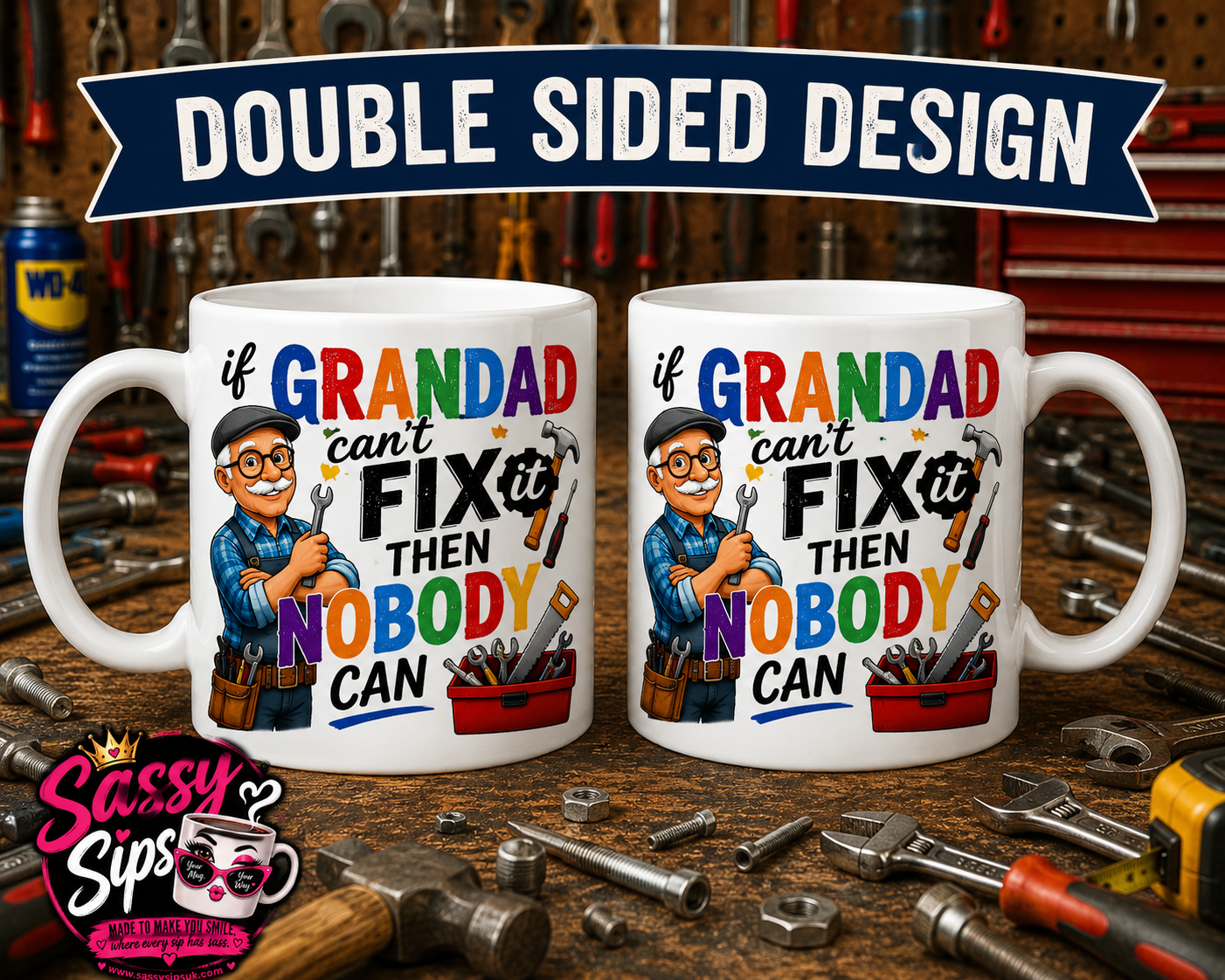 If He Can’t Fix It Nobody Can Mug – Funny Dad & Grandad DIY Coffee Cup – 11oz Ceramic Tool Lover Gift