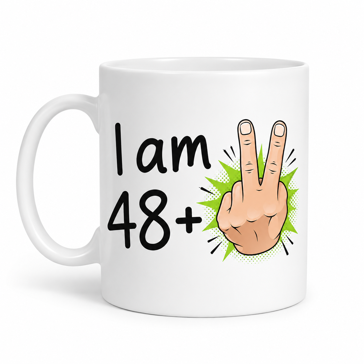 Funny Age Mug, 'I am 28, 38, 48, 58, 68+2', Choice of Ages, Novelty Coffee Mug, White Ceramic, Humorous Birthday Gift, Cup for Men & Women, Present, Age, 11oz