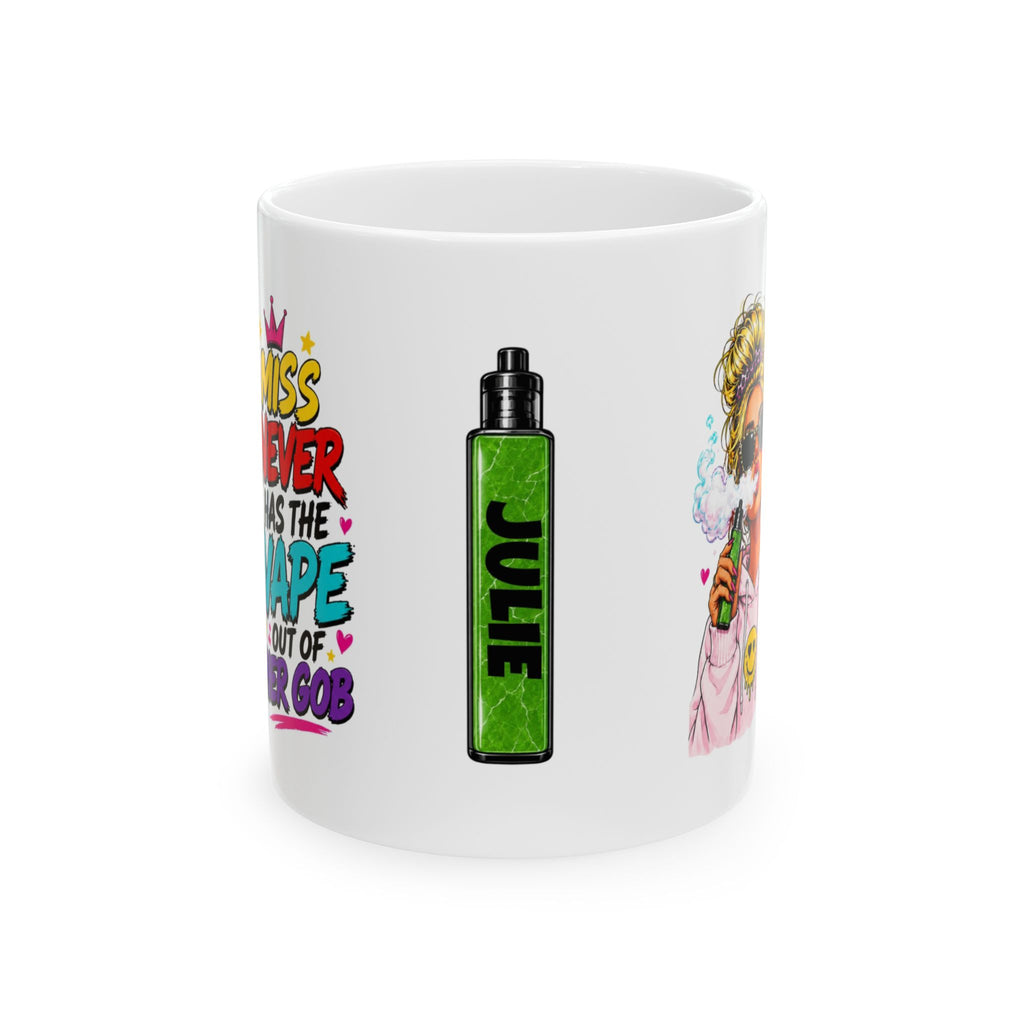 Personalised Miss Never Has The Vape Out Of Her Gob Mug – Funny Vape Girl Mug – Brown or Blonde Hair Option – Novelty Gift for Vapers – Funny Coffee Cup 11oz