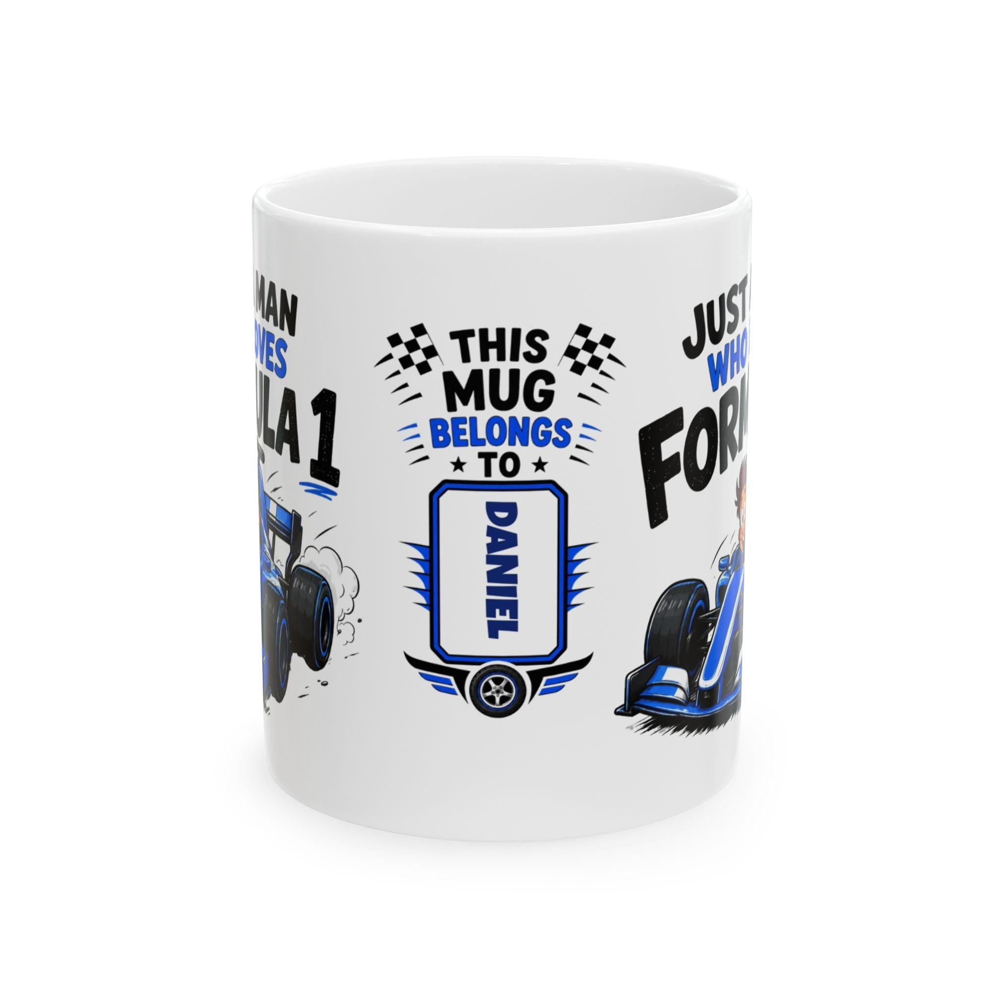 Just A Man Who Loves Formula 1 Mug, Personalised F1 Style Racing, Funny Race Car Coffee, Gift for Formula 1 Fans, Different Colour choices