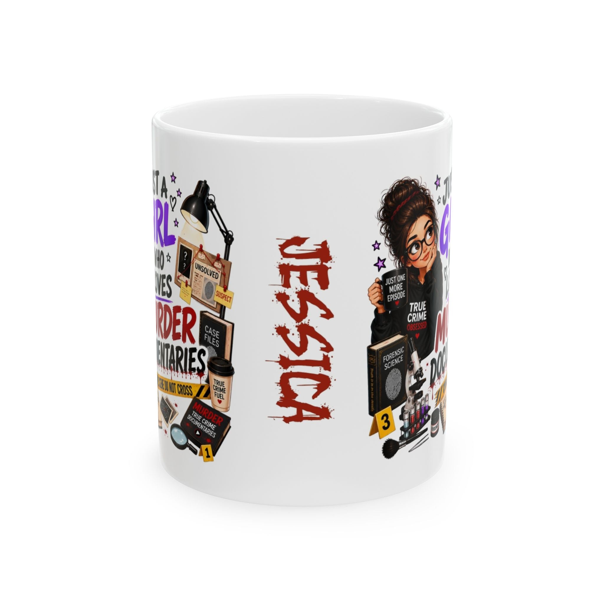 True Crime Documentary Lover Mug Personalised Name Cup Crime Scene Coffee Mug Funny Detective CSI Style Gift For Women Ceramic Tea Mug 11oz