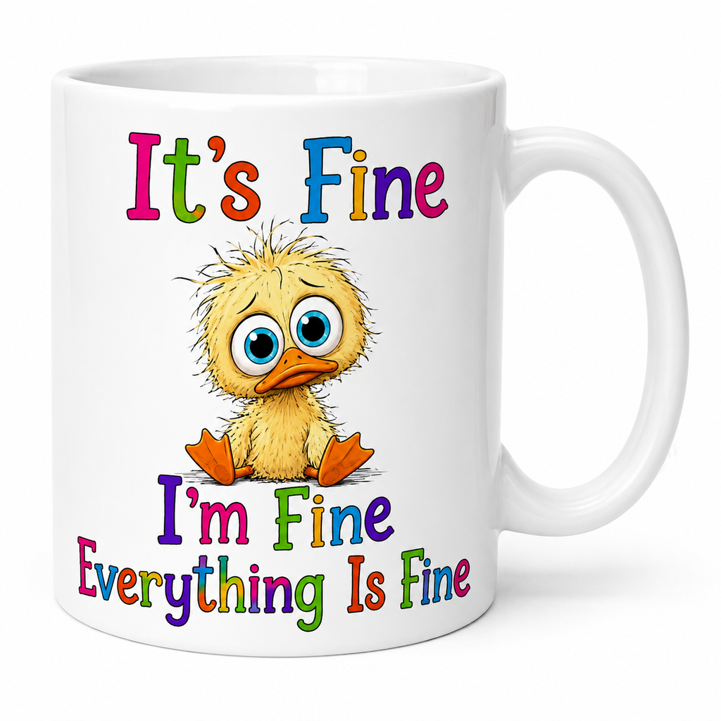 It's fine, I'm fine everything is fine Duck mug, sarcastic Personalised 11oz mug