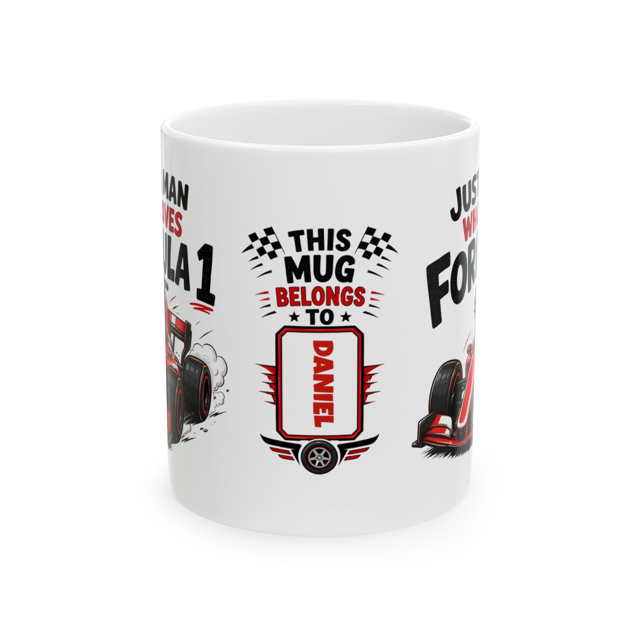 Just A Man Who Loves Formula 1 Mug, Personalised F1 Style Racing, Funny Race Car Coffee, Gift for Formula 1 Fans, Different Colour choices