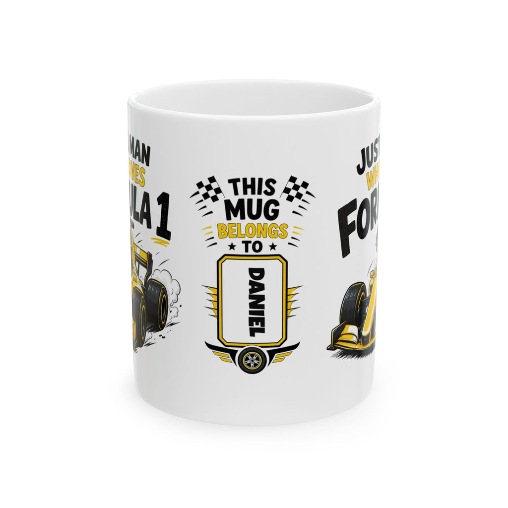 Just A Man Who Loves Formula 1 Mug, Personalised F1 Style Racing, Funny Race Car Coffee, Gift for Formula 1 Fans, Different Colour choices