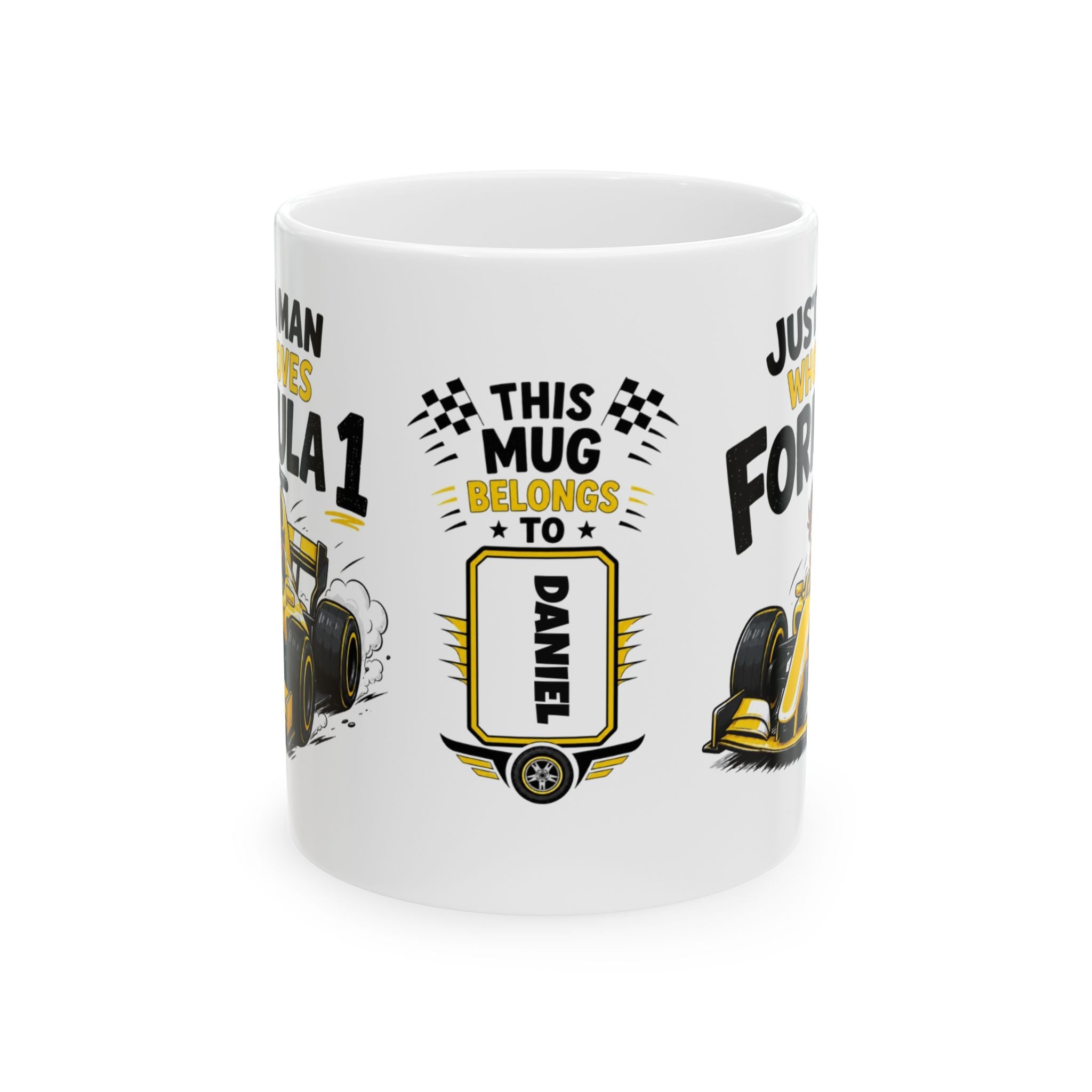 Just A Man Who Loves Formula 1 Mug, Personalised F1 Style Racing, Funny Race Car Coffee, Gift for Formula 1 Fans, Different Colour choices