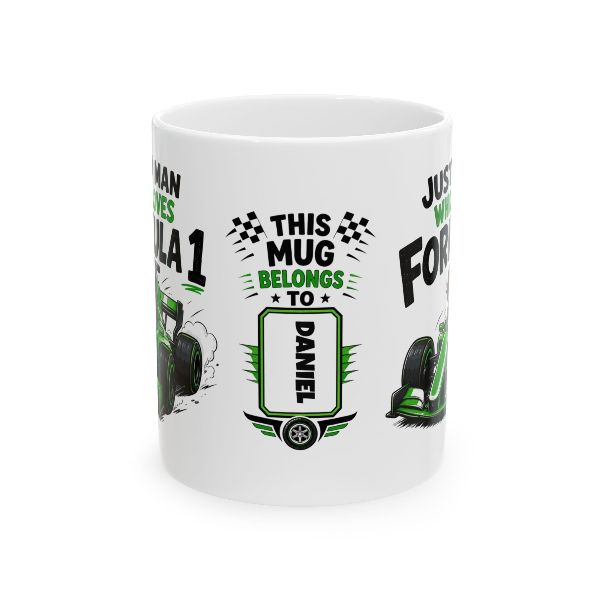 Just A Man Who Loves Formula 1 Mug, Personalised F1 Style Racing, Funny Race Car Coffee, Gift for Formula 1 Fans, Different Colour choices