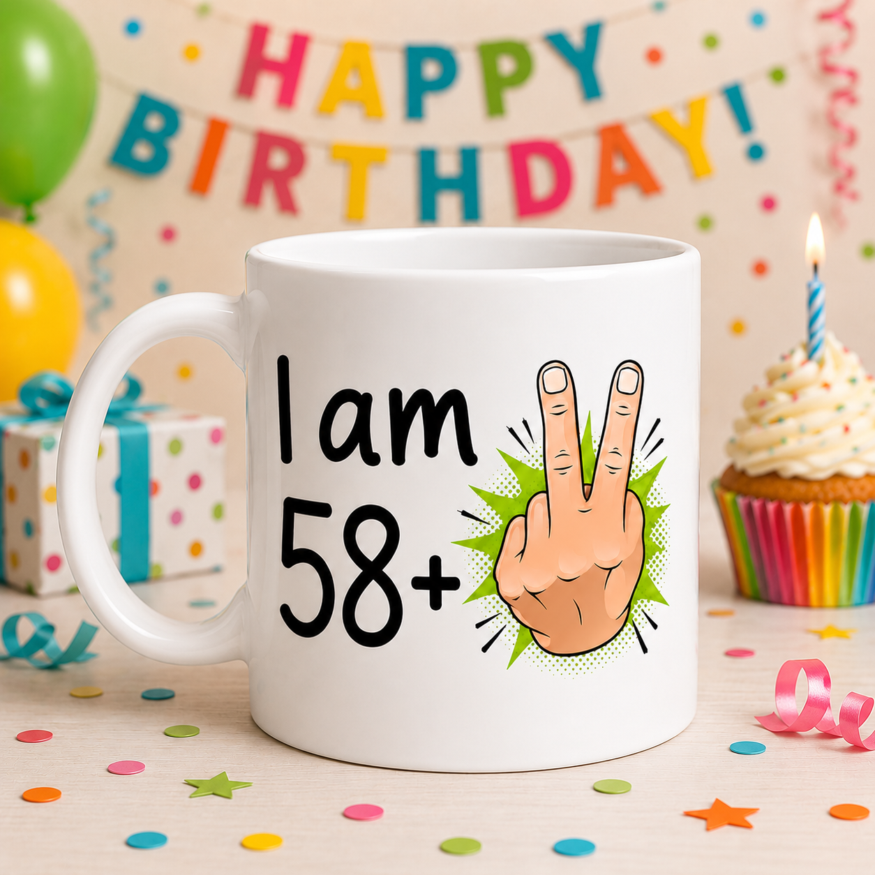 Funny Age Mug, 'I am 28, 38, 48, 58, 68+2', Choice of Ages, Novelty Coffee Mug, White Ceramic, Humorous Birthday Gift, Cup for Men & Women, Present, Age, 11oz