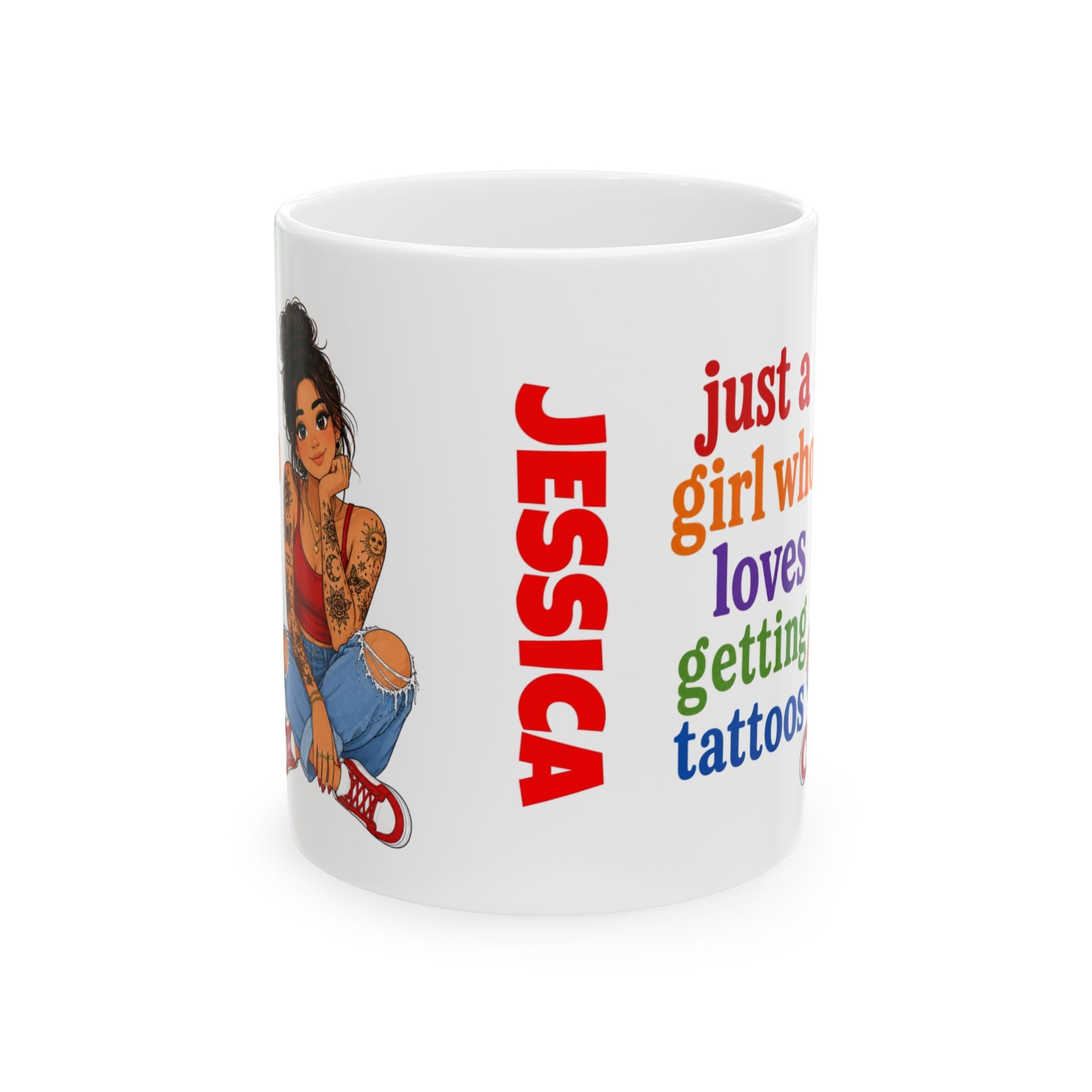 Personalised just a girl who loves getting tattoos, ink, double sided ceramic coffee mug, tattoo lover