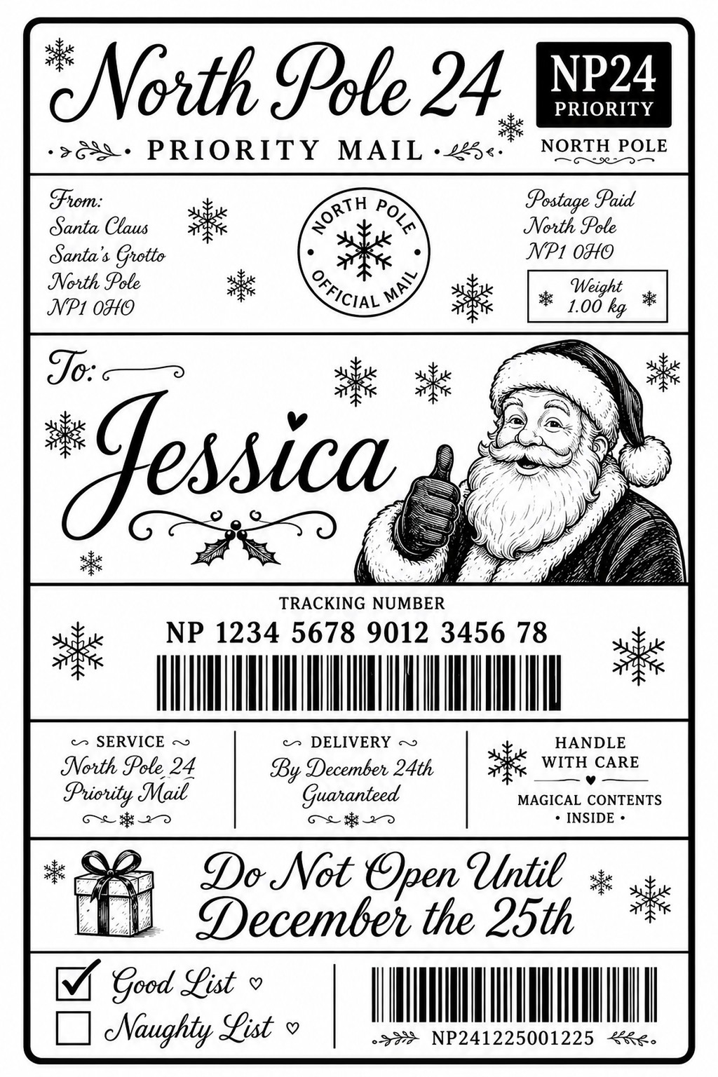 Personalised North Pole Christmas Present Labels – Pack of 40, Write Your Own Name, 4 Different Designs to Choose from.