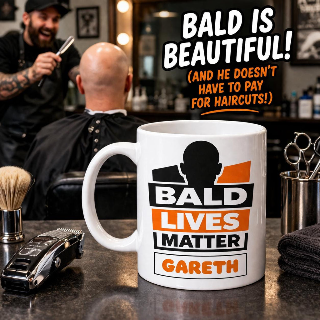 Bald lives matter mug, Funny, Baldy, Personalised, Gift, Him, Christmas, Fun, Unique