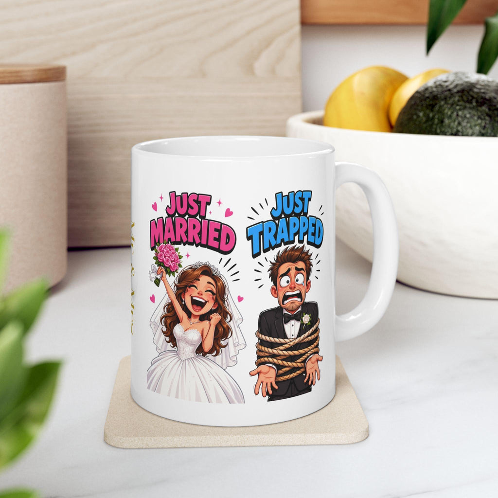 Wedding just married just trapped, funny, satire, sarcastic, personalised.