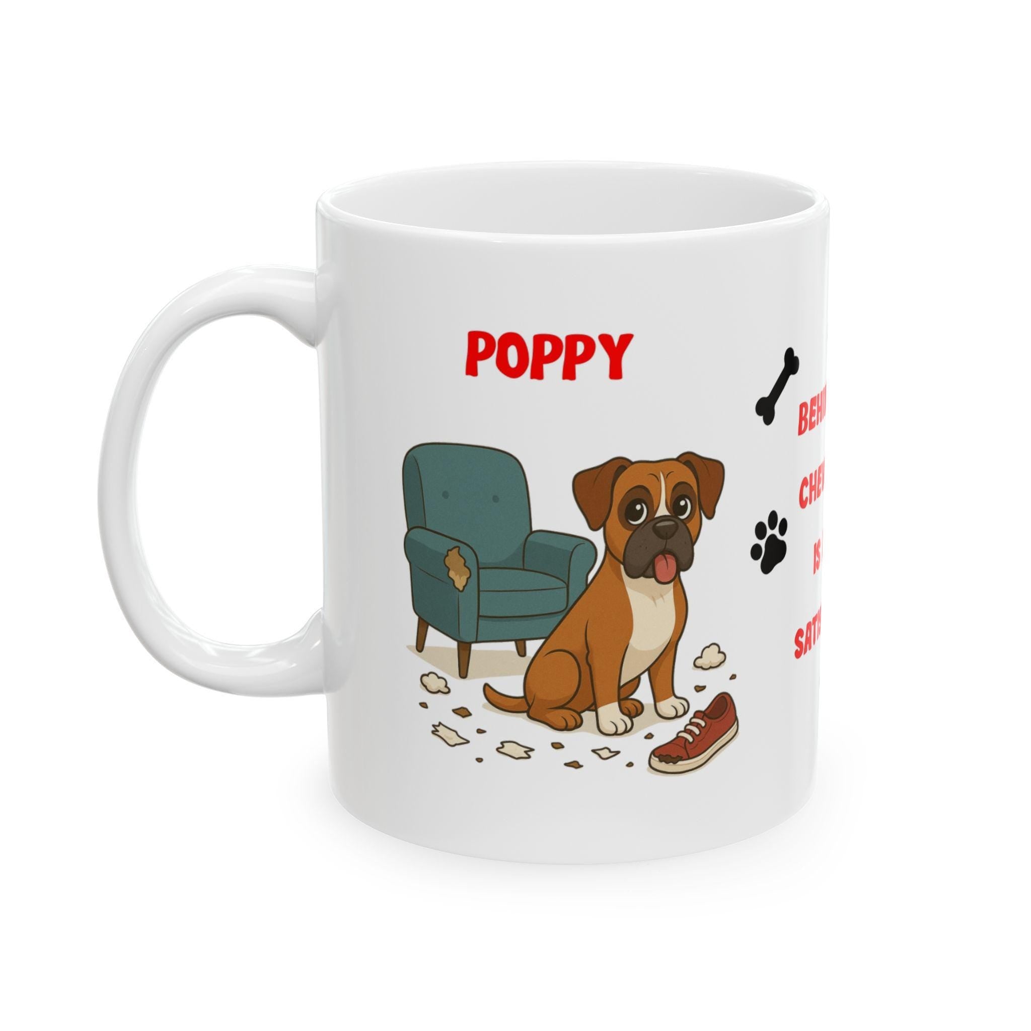 Personalised Boxer dog Mug: chewing shoes quote funny.