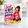 Just a girl who loves crisps, mug, personalised, gift, cute, fun, crisps, snacks