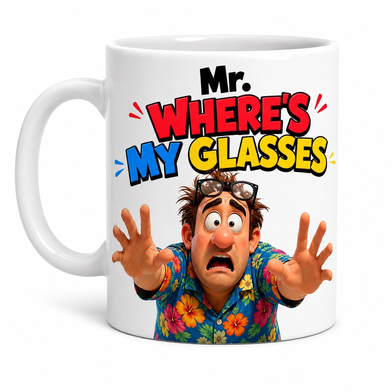 Personalised "Mr Where's My Glasses" Mug, Funny Coffee Cup, Always Loosing His Glasses, 11oz Ceramic