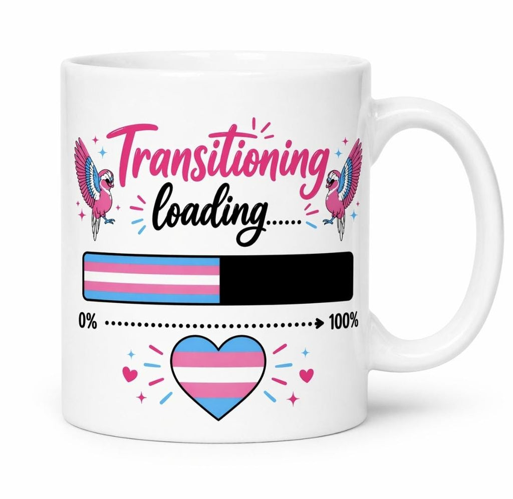 LGBT Transitioning Loading Ceramic Coffee Mug, Dual-Sided Design, Transgender Pride Theme, White, 11oz