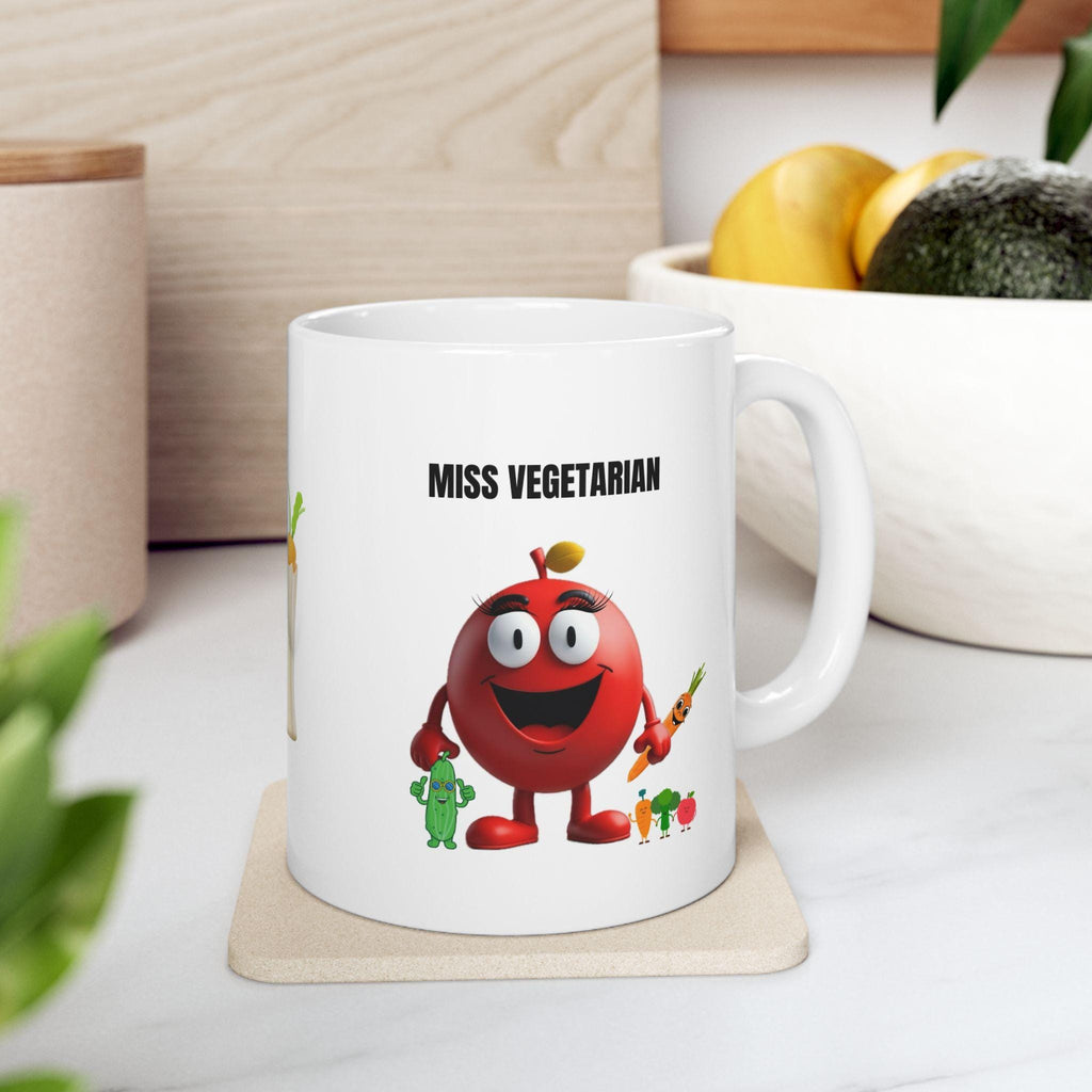 Miss Vegetarian Mug: Personalised Fun Gift, 11oz Ceramic Coffee Cup Drinkware