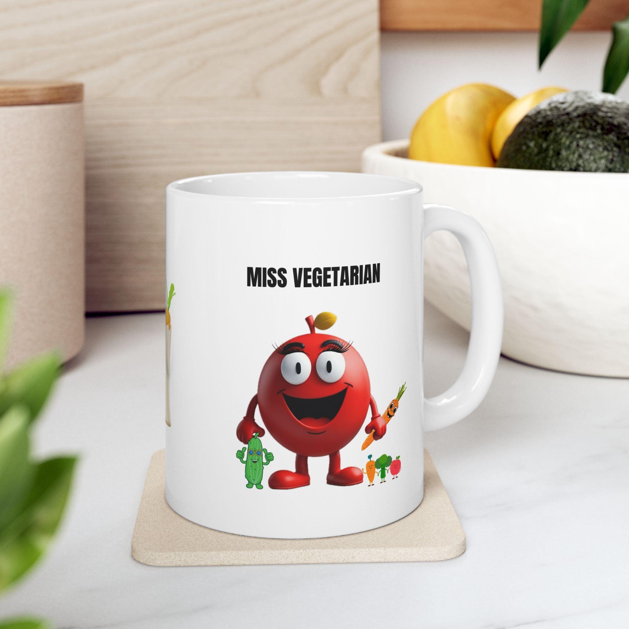 Miss Vegetarian Mug: Personalised Fun Gift, 11oz Ceramic Coffee Cup Drinkware