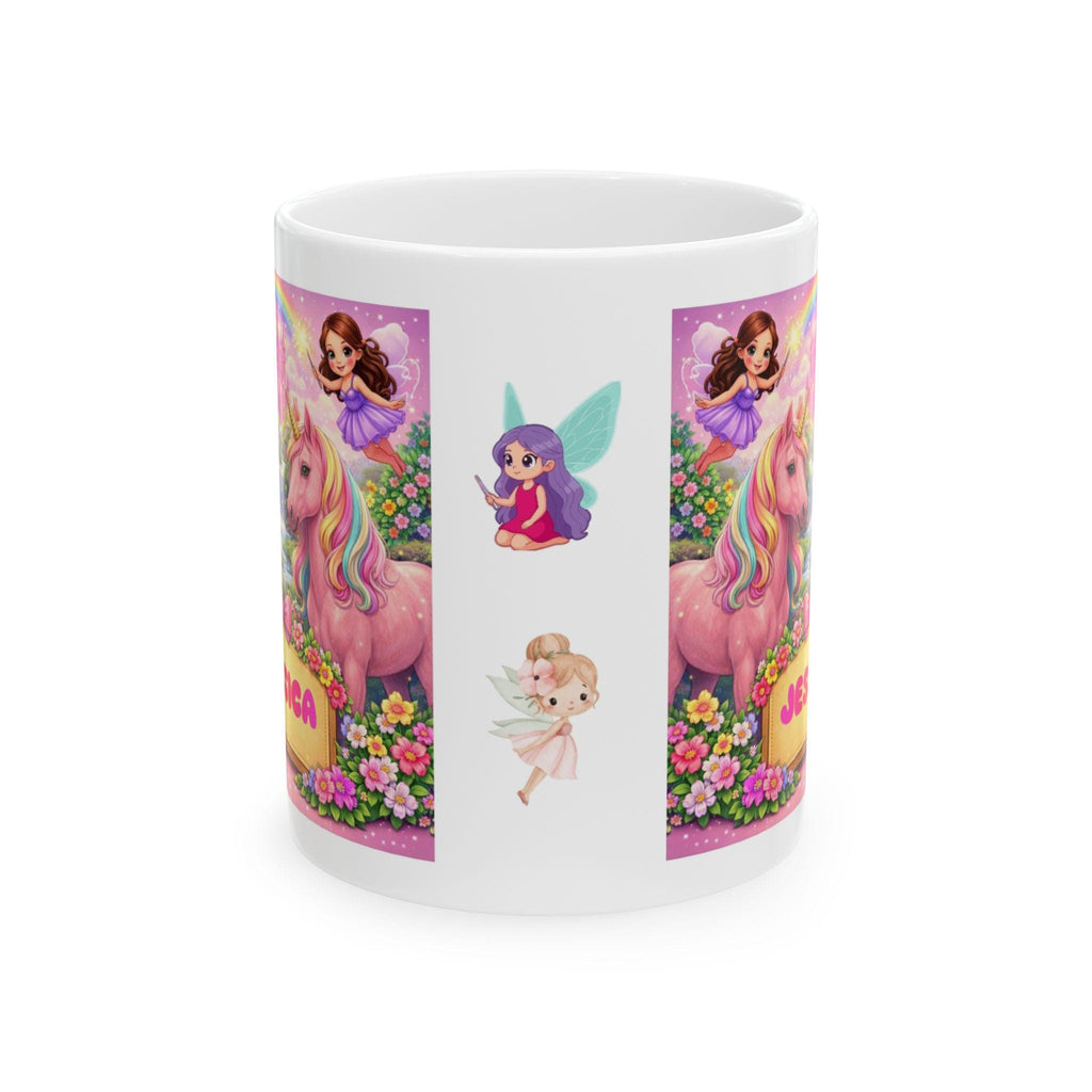 Personalised Children's Unicorn & Fairy Mug, 11oz Ceramic, Pink, Girl