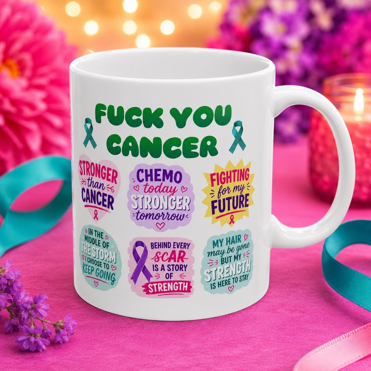 Fuck You Cancer Mug | Chemo Warrior Gift | Survivor Mug | Funny Support Gift | Strong Fighter Coffee Cup 11oz