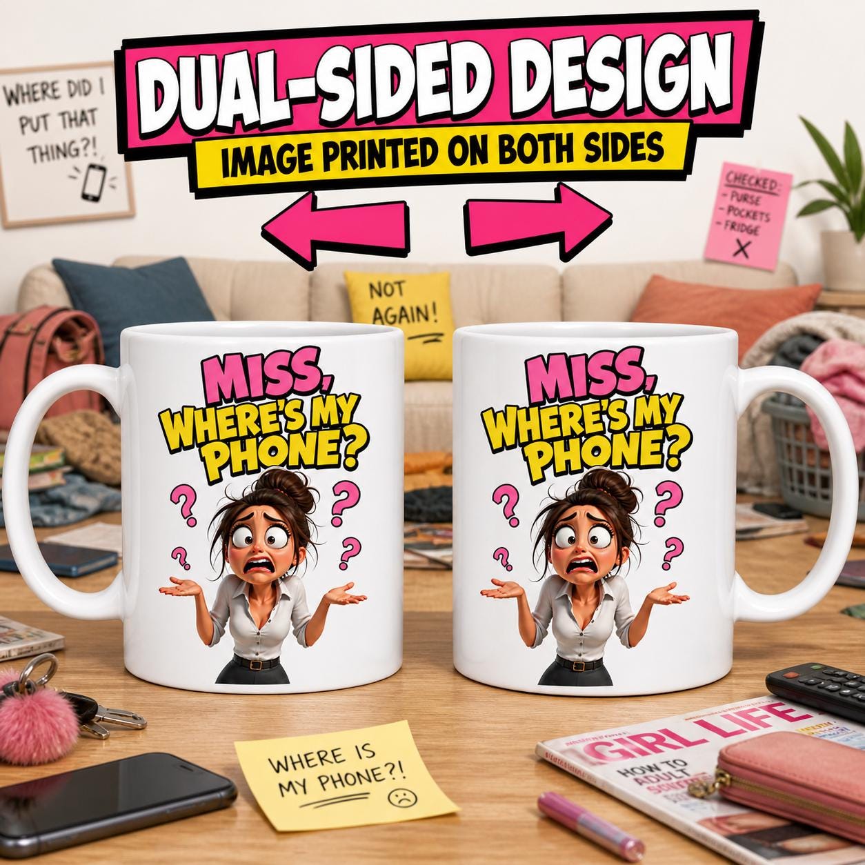 Personalised Miss Where's My Phone Mug: Novelty Gift, Always Loosing Mobile Phone Funny Cup, 11oz