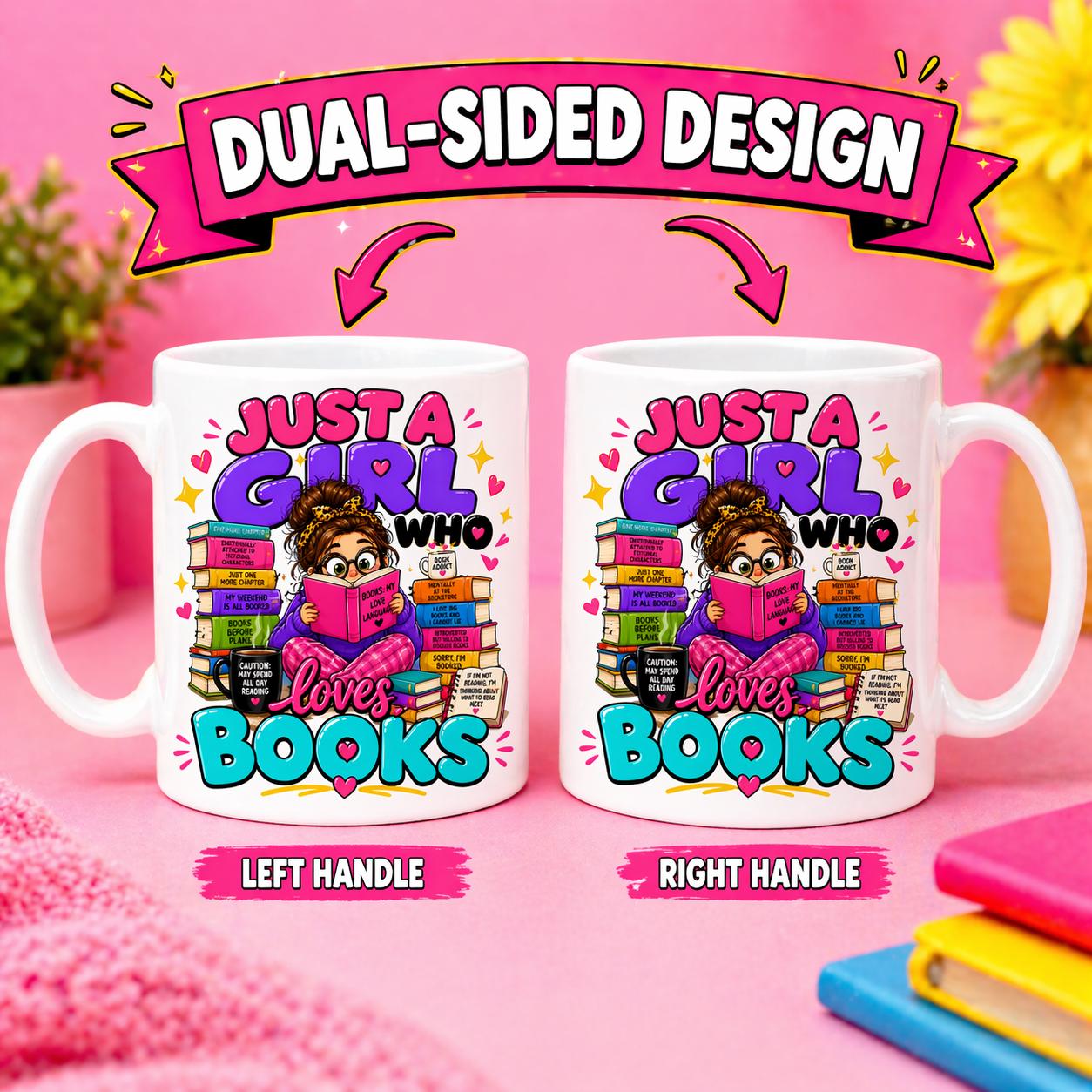 Just a girl who loves books, reading, personalised, 11oz cup
