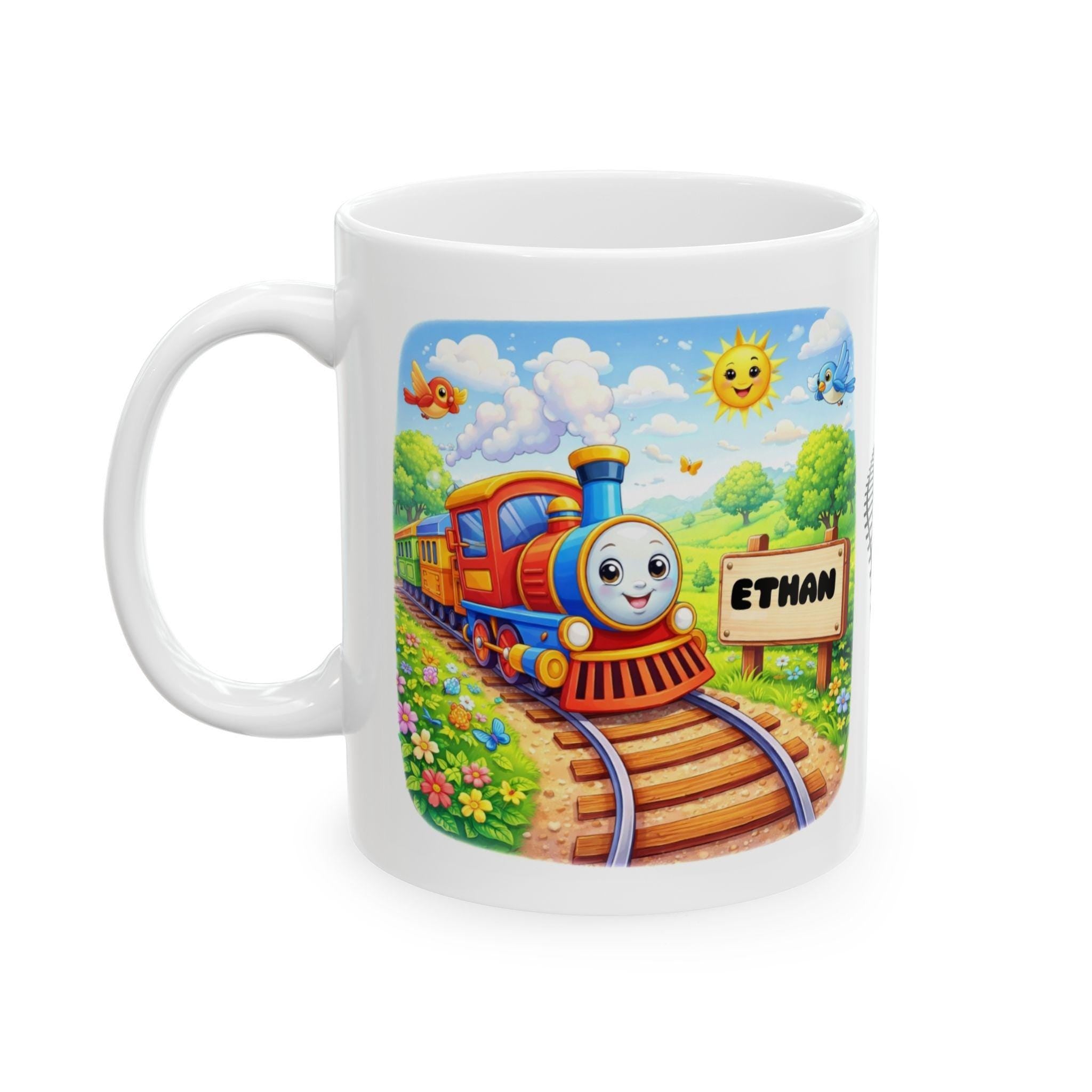 Personalised Children's Train Mug, 11oz Ceramic, Boy, Girl, Colourful