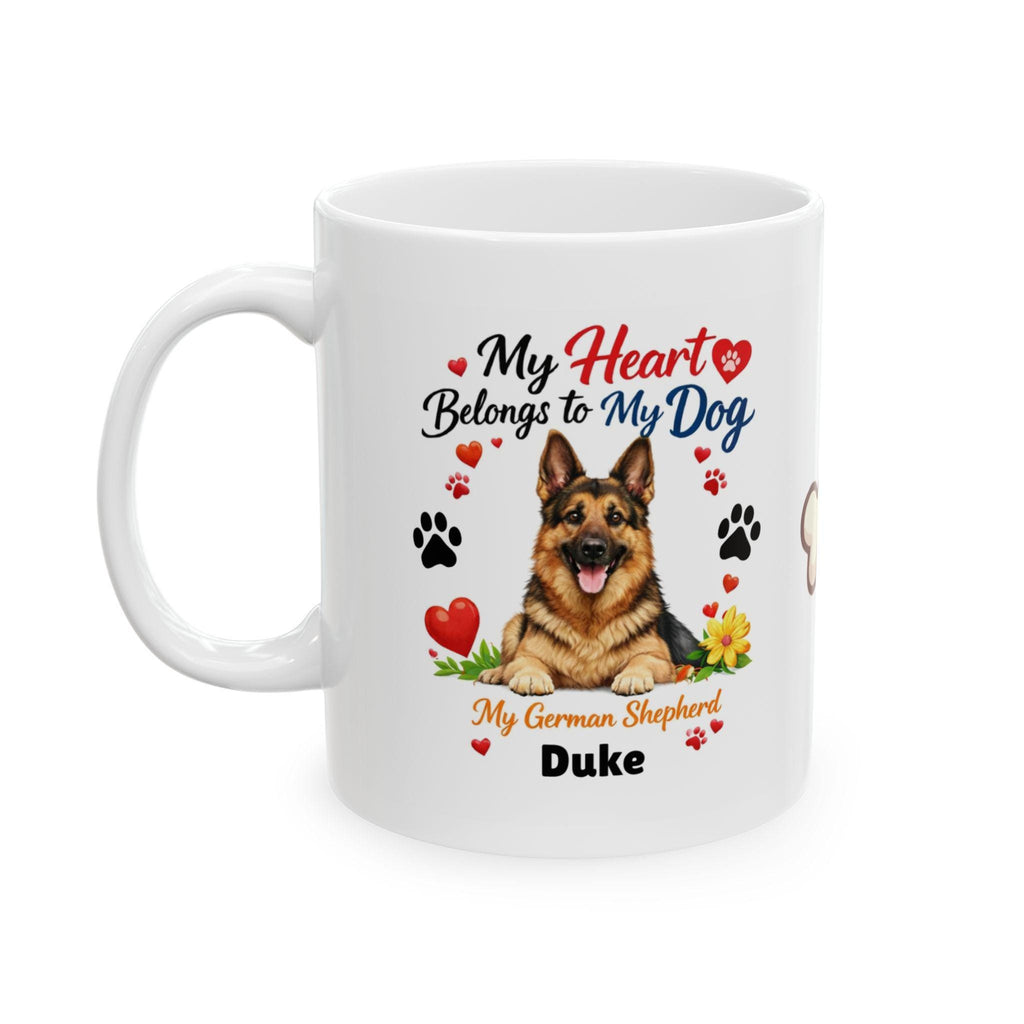 Personalised German Shepherd Dog Mug, Heart Belongs To My Dog Coffee Cup