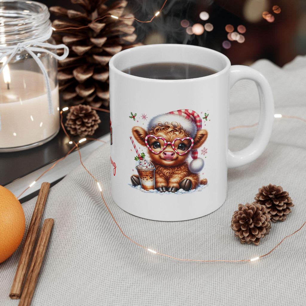 Personalised Highland Cow Christmas Mug, Secret Santa Gift