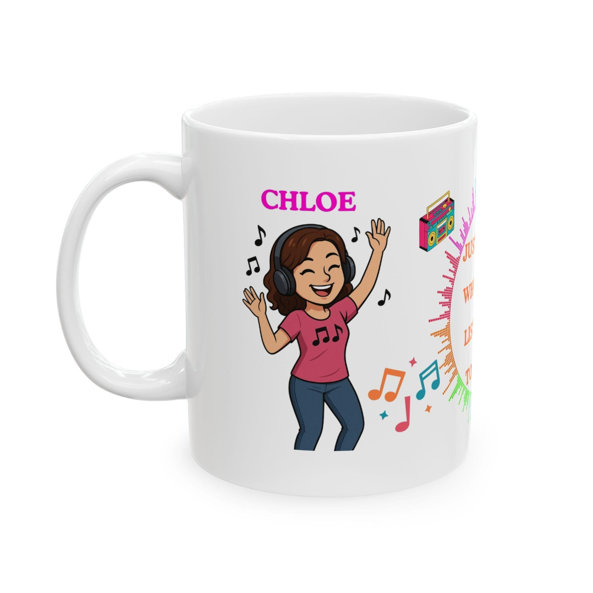 Personalised Music Lover Mug, Chloe, 11oz White Coffee Cup