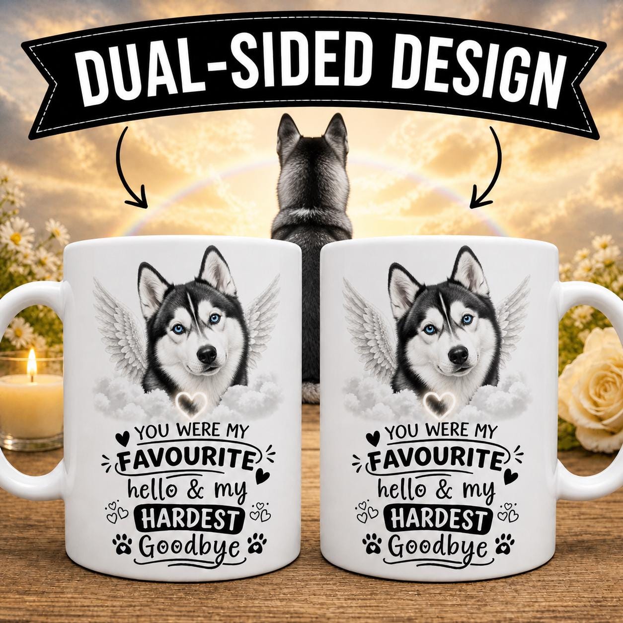 Personalised Husky Memorial Mug Personalised, Pet Loss Gift, Dog Remembrance Mug, Favourite Hello Hardest Goodbye, 11oz Coffee Cup