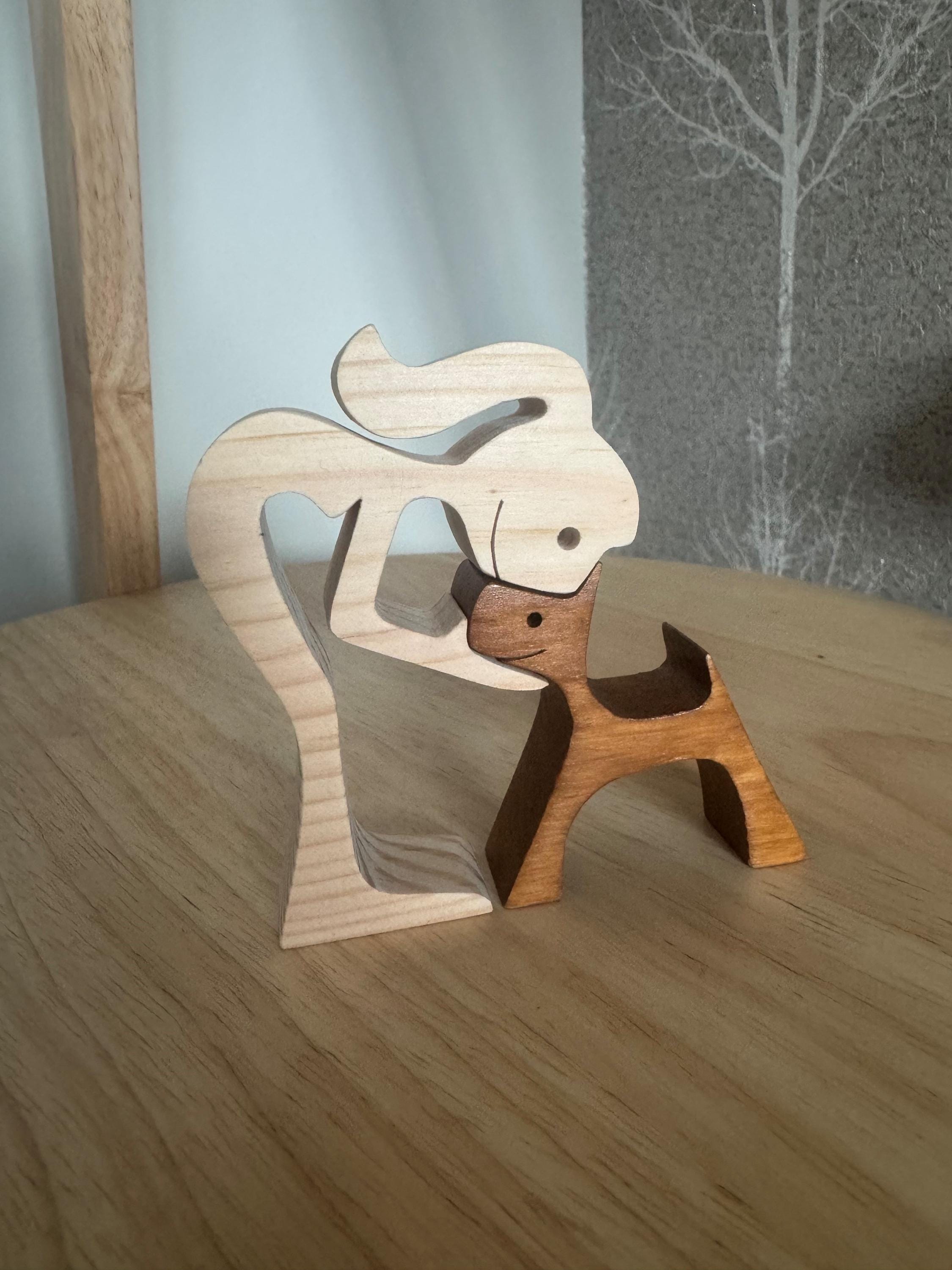 Woman and dog, Wooden sculpture, Hand made,  Craftmanship, Animal, Dog, Unique