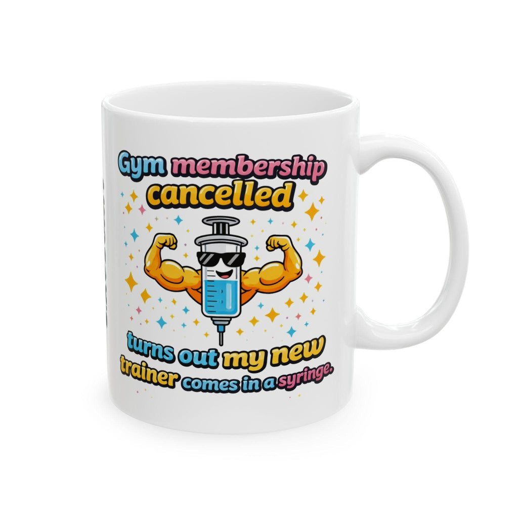Personalised Funny Weight Loss Jab Mug, Gym Membership Cancelled, 11oz Ceramic Cup