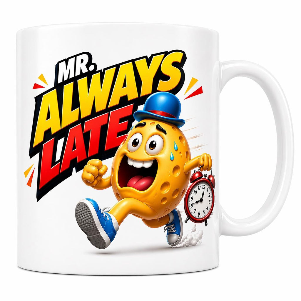 Mr always late, mug, personalised, fun, running late, gift, 11oz Ceramic