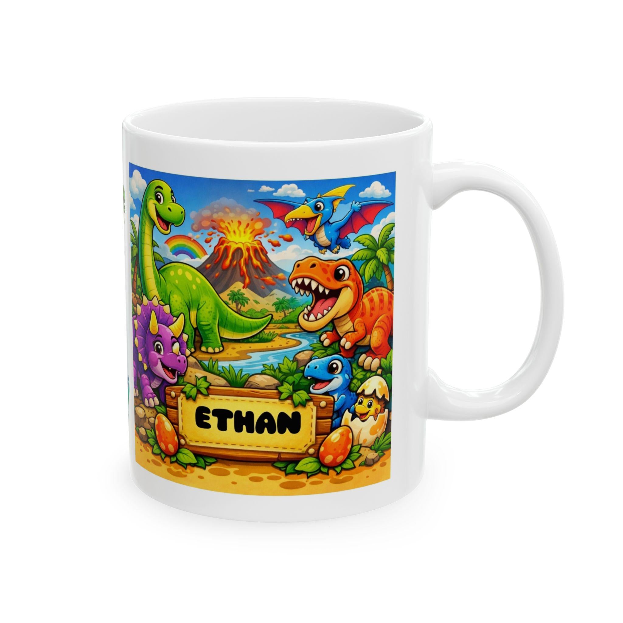 Personalised Children's Dinosaur Mug, 11oz Ceramic, Boy, Girl, Colurful