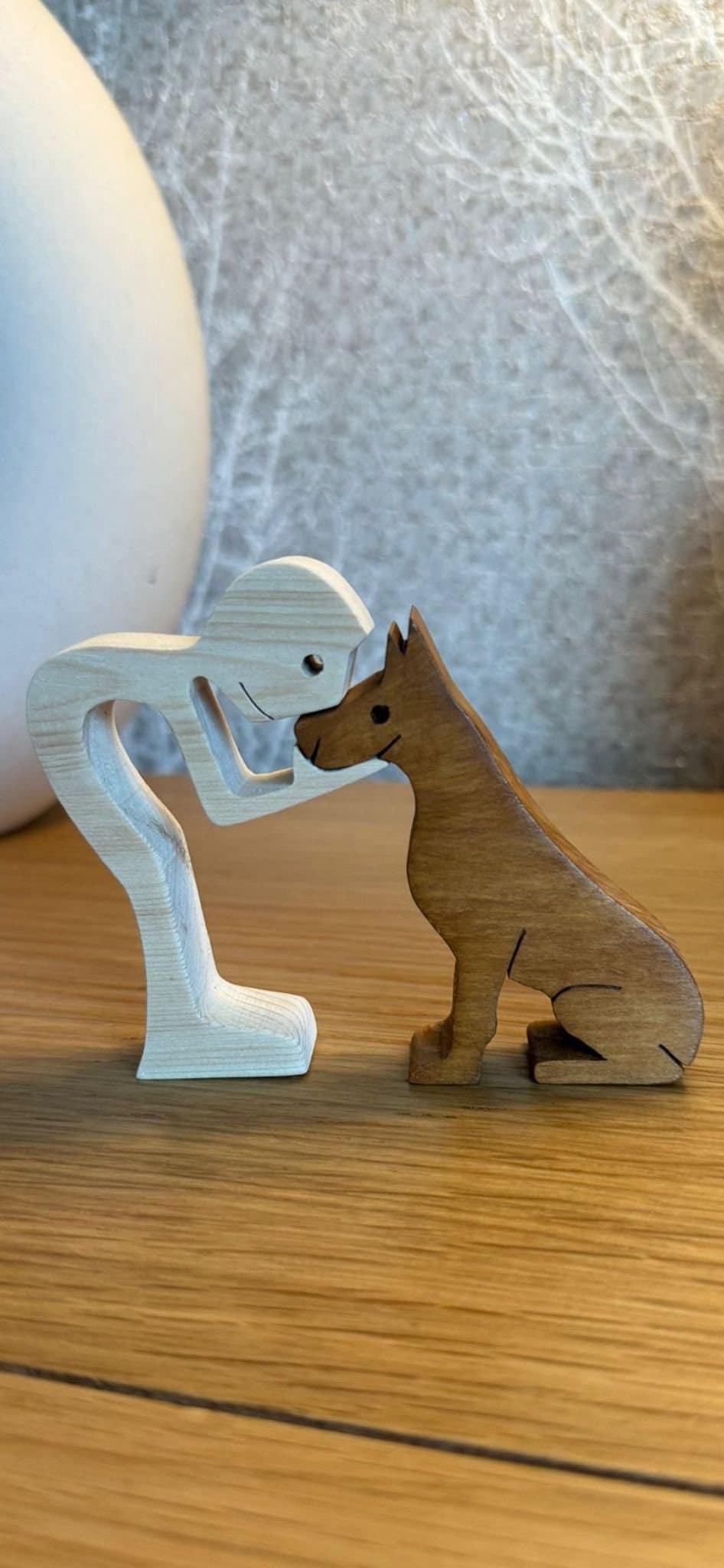 Man and Dog wooden Sculpture. Hand made
